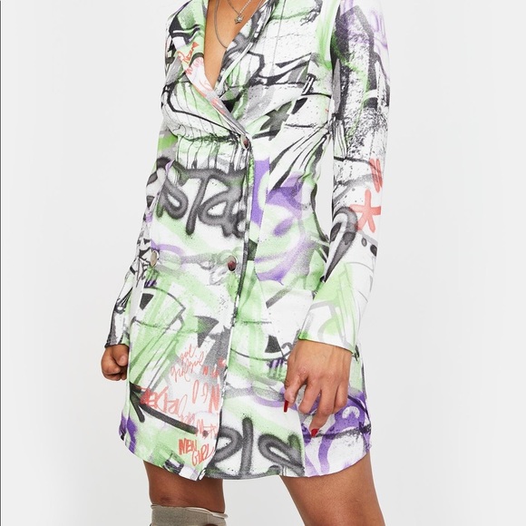 Dolls Kill Dresses & Skirts - New Girl Order Graffiti Print Blazer Dress - Size M (UK 12) | NWT